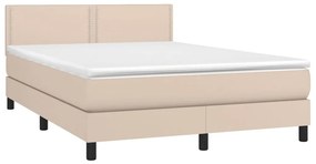 Κρεβάτι Boxspring Στρώμα&amp;LED Καπουτσίνο 140x190 εκ. Συνθ. Δέρμα - Καφέ