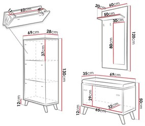 Σετ διαδρόμου Bedford B106, 35cm, 54 kg, Καθρέφτης, Άσπρο, Craft χρυσή βελανιδιά, Πλαστικοποιημένη μοριοσανίδα, Εντοιχισμένη, Τοίχου | Epipla1.gr