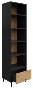 Βιβλιοθήκη Comfivo F107, Με συρτάρια, Ανοιχτό, Πλαστικοποιημένη μοριοσανίδα, Αριθμός συρταριών: 1, 192x50x40cm, 37 kg, Μαύρο, Artisan βελανιδιά