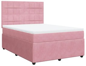 Κρεβάτι Boxspring με Στρώμα Ροζ 140x200 εκ. Βελούδινο - Ροζ