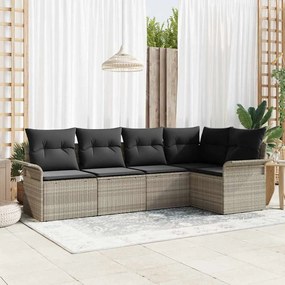 vidaXL Σετ Καναπέ Κήπου με μαξιλάρι 5 pcs Ανοιχτό γκρι Πολυ ράταν