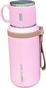 Φορητό παγούρι-θερμός με κούπα - 650ml - 954149 - Pink