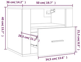 Κομοδίνα Επιτοίχια 2 τεμ. Καφέ Δρυς 50x36x40 εκ. - Καφέ