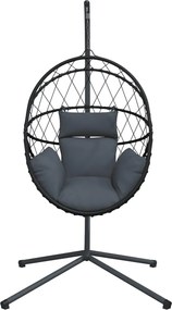 vidaXL Πολυθρόνα Egg Κρεμαστή με Βάση Ανθρακί Συνθ. Ρατάν / Ατσάλι