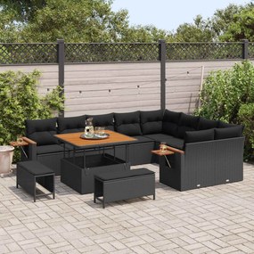 vidaXL Σετ Καναπέ Κήπου 12 pcs Μαύρο συνθετικό ρατάν