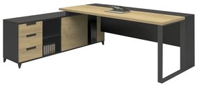 Γωνιακό τραπέζι γραφείου Mesa D103, Γωνιακός, Με συρτάρια, Αριθμός συρταριών: 3, 75x180x160cm, Γκρι, Sonoma οξιά | Epipla1.gr