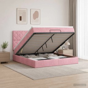 vidaXL Κρεβάτι Ottoman με Στρώμα και LED Ροζ 140 x 190 cm Βελούδο