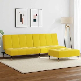 vidaXL Καναπές Κρεβάτι Διθέσιος με Υποπόδιο Κίτρινος Βελούδινος