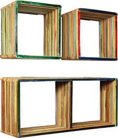 vidaXL Ράφια Τοίχου Σετ 3 τεμ. Πολύχρωμo Μασίφ Ανακυκλωμένο Ξύλο Teak