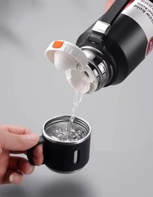 Φορητό παγούρι-θερμός με κούπα - 600ml - 312598 - Black