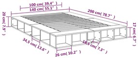 Πλαίσιο Κρεβατιού Γκρι Sonoma 140x200 εκ. Επεξεργασμένο Ξύλο - Γκρι