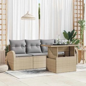 vidaXL Σετ Καναπέ Κήπου με μαξιλάρι με μαξιλάρι 5 pcs Μπεζ Πολυ Ρατάν