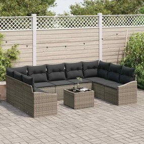 vidaXL Σετ Καναπέ με μαξιλάρι 10 pcs Γκρι συνθετικό ρατάν