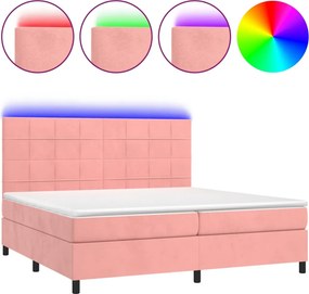 vidaXL Κρεβάτι Boxspring με Στρώμα &amp; LED Ροζ 200x200 εκ. Βελούδινο
