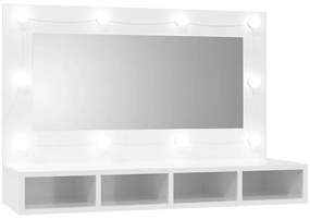 vidaXL Έπιπλο Καθρέπτη με LED Γυαλιστερό Λευκό 90 x 31,5 x 62 εκ.