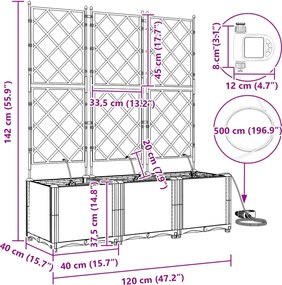 vidaXL Γλάστρα Κήπου 3 τμχ. Γκρι 120 x 40 x 142 cm PP