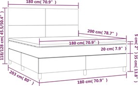 vidaXL Κρεβάτι Boxspring με Στρώμα Σκούρο Γκρι 180x200 εκ Υφασμάτιν