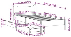 ΠΛΑΙΣΙΟ ΚΡΕΒΑΤΙΟΥ ΜΕ ΣΥΡΤΑΡΙΑ 90 X 200 ΕΚ. ΜΑΣΙΦ ΠΕΥΚΟ 3301914