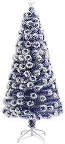 vidaXL Χριστ Δέντρο Τεχνητό Προφωτισμένο Οπτικές Ίνες Λευκό/Μπλε 150εκ