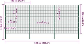 vidaXL Πάνελ Περίφραξης με Στύλους Σιδερένιο Πράσινο 522 x 200 εκ.