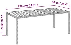 Τραπέζι Κήπου με Ξύλινη Επιφάνεια Γκρι 190x90x75 εκ Συνθ. Ρατάν - Γκρι