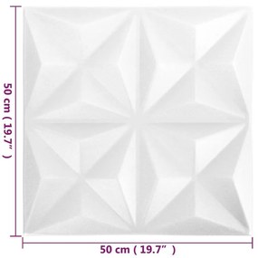Πάνελ Τοίχου 3D 24 τεμ. Λευκό Origami 50 x 50 εκ. 6 μ² - Λευκό