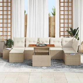 vidaXL Σετ Καναπέ Κήπου με αποθήκευση 8 pcs Μπεζ Πολυ ράταν