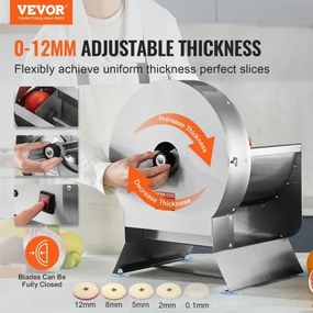 VEVOR Electric Vegetable Slicer, 0-0.5&quot;/0-12mm Thickness Adjustable Commercial Slicer Machine, Convertible to Manual, Stainless Steel Food Cutter Slicing Machine, Large Feed Port for Potato, Tomato