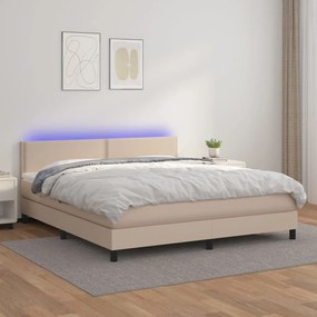 vidaXL Κρεβάτι Boxspring Στρώμα&amp;LED Καπουτσίνο 180x200 εκ. Συνθ. Δέρμα