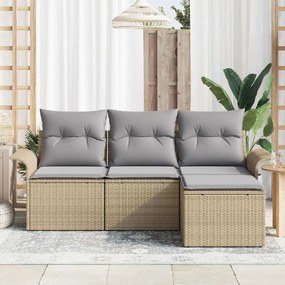 vidaXL Σετ Καναπέ Κήπου με μαξιλάρι 4 pcs Μπεζ Πολυ ράταν