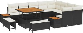 vidaXL Σετ Καναπέ Κήπου με μαξιλάρι 12 pcs Μαύρο Πολυ ράταν