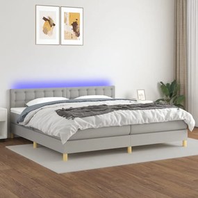 Κρεβάτι Boxspring με Στρώμα &amp; LED Αν.Γκρι 200x200εκ. Υφασμάτινο