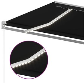 Τέντα Συρόμενη Χειροκίνητη με LED Ανθρακί 600 x 350 εκ. - Ανθρακί