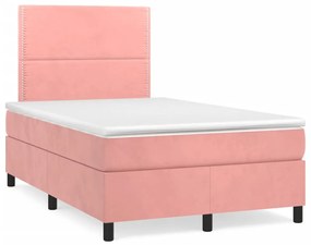 vidaXL Κρεβάτι Boxspring με Στρώμα Ροζ 120x190 εκ. Βελούδινο