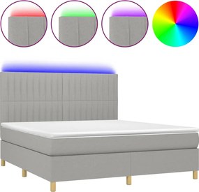 vidaXL Κρεβάτι Boxspring με Στρώμα &amp; LED Αν.Γκρι 180x200εκ. Υφασμάτινο