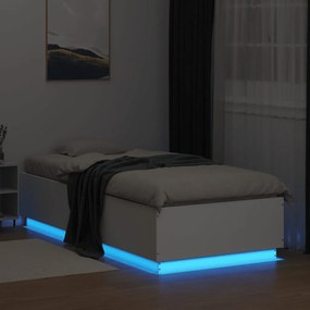 vidaXL Πλαίσιο Κρεβατιού με LED Λευκό 90 x 200 εκ. Επεξεργ. Ξύλο
