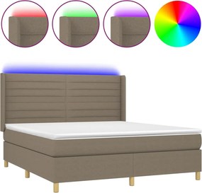 vidaXL Κρεβάτι Boxspring με Στρώμα &amp; LED Taupe 180x200 εκ. Υφασμάτινο