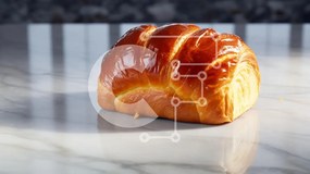 Σετ των 2 Intra Συλλεκτικό Ξύλινο Παζλ Plywood  4mm - Χρυσή φραντζόλα κρουασάν σε μαρμάρινη επιφάνεια Σε Ξύλινο Κουτί - Διαστάσεις: 10x10 cm – 25 κομμάτια