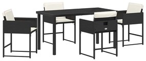 vidaXL Σέτ φαγητού για κήπο με μαξιλάρι 5 pcs Μαύρο Πολυ ράταν