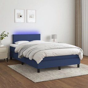 vidaXL Κρεβάτι Boxspring με Στρώμα &amp; LED Μπλε 120x190εκ. Υφασμάτινο