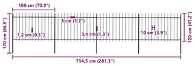 vidaXL Κάγκελα Περίφραξης με Λόγχες Μαύρα 6,8 x 1,2 μ. από Χάλυβα
