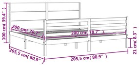 Πλαίσιο Κρεβατιού με Κεφαλάρι Μαύρο 200x200 εκ. Μασίφ Ξύλο - Μαύρο