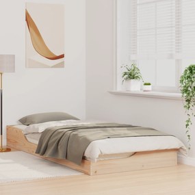 vidaXL Κρεβάτι δαπέδου Καφέ 100 x 200 cm Συμπαγές ξύλο πεύκου