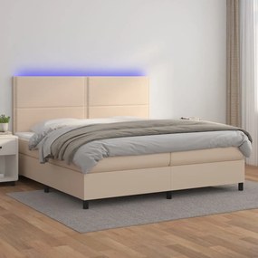 vidaXL Κρεβάτι Boxspring Στρώμα&LED Καπουτσίνο 200x200 εκ. Συνθ. Δέρμα