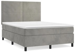 vidaXL Κρεβάτι Boxspring με Στρώμα Ανοιχτό Γκρι 140x200 εκ. Βελούδινο