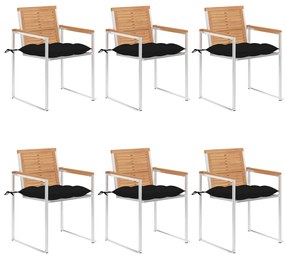 vidaXL Καρέκλες Κήπου 6 τεμ. από Μασίφ Ξύλο Teak με Μαξιλάρια