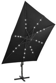 Ομπρέλα Κρεμαστή με Ιστό και LED Μαύρη 300 εκ. - Μαύρο