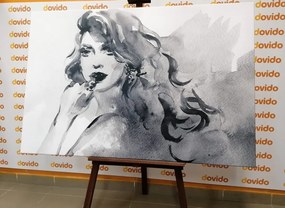 Εικόνα ακουαρέλα γυναικείο πορτρέτο σε ασπρόμαυρο σχέδιο - 90x60