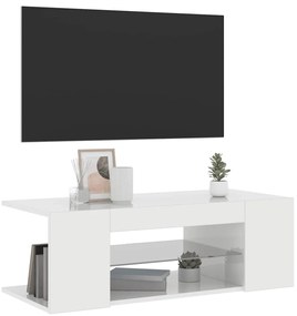 vidaXL Έπιπλο Τηλεόρασης με LED Γυαλιστερό Λευκό 90x39x30 εκ.
