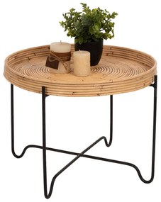 ROUND SIDE TABLE FLY  RATTAN IN NATURAL COLOR-BLACK METAL BASE Φ50x40Hcm.